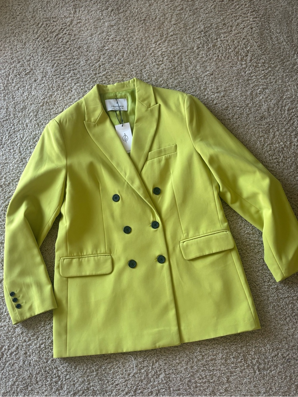 stradivarius Double-Breasted Lime Green Blazer Jacket